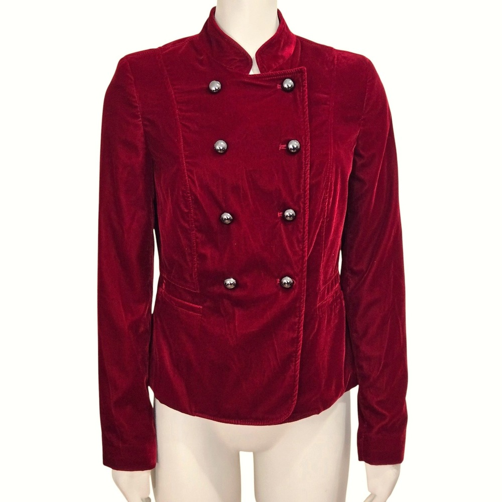 Cache Military Jacket Women Size 6 Cranberry Red Vintage Velvet Double Breasted